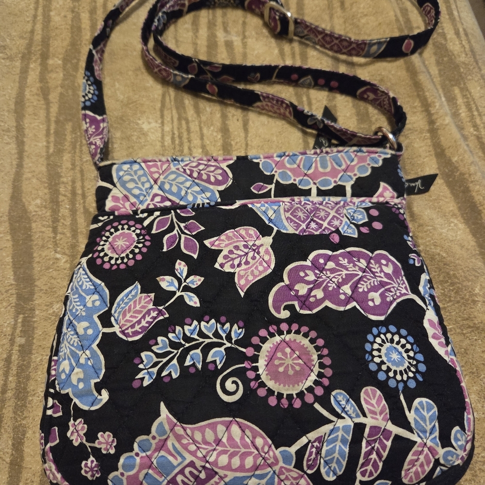 Vera Bradley Black Crossbody with Purple & Blue Floral Print
